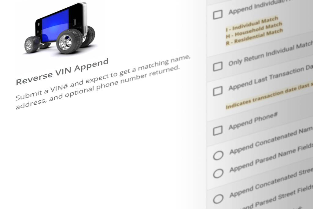 DIY Portal reverse VIN append services